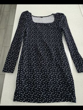 SHEIN Navy Long Sleeve Heart Print Stretchy Dress M Womens